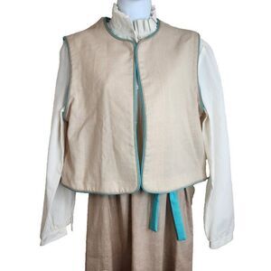 Vintage Malouf of Dallas 70s Womens Size L Shirt Dress Vest Set Beige Blue NEW
